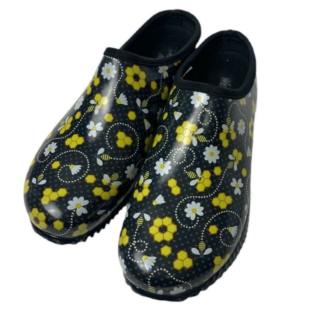 Western Chief Garden Clog Floral Pattern Yellow and Black Size 6